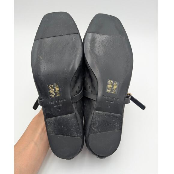 Rag & Bone Spire Perforated Mary Jane Flat Women's Black Leather Size US8.5 EU39 - Picture 8 of 13
